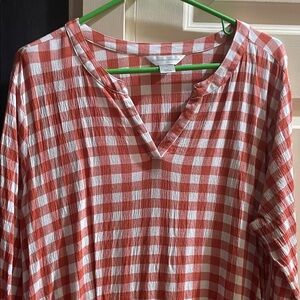 Christopher & Banks Rust and White Gingham V-Neck Tunic